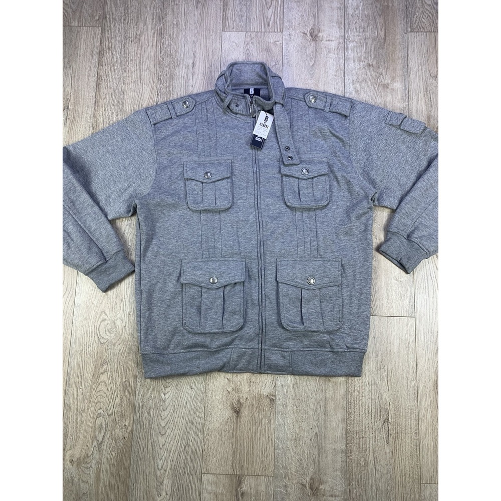 B Street Motorcycle Style Military Long Sleeve Gray‎ Full zip Men 3XL Jacket